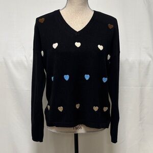 CHARLIE B Black V-Neck Sweater with Heart Accents